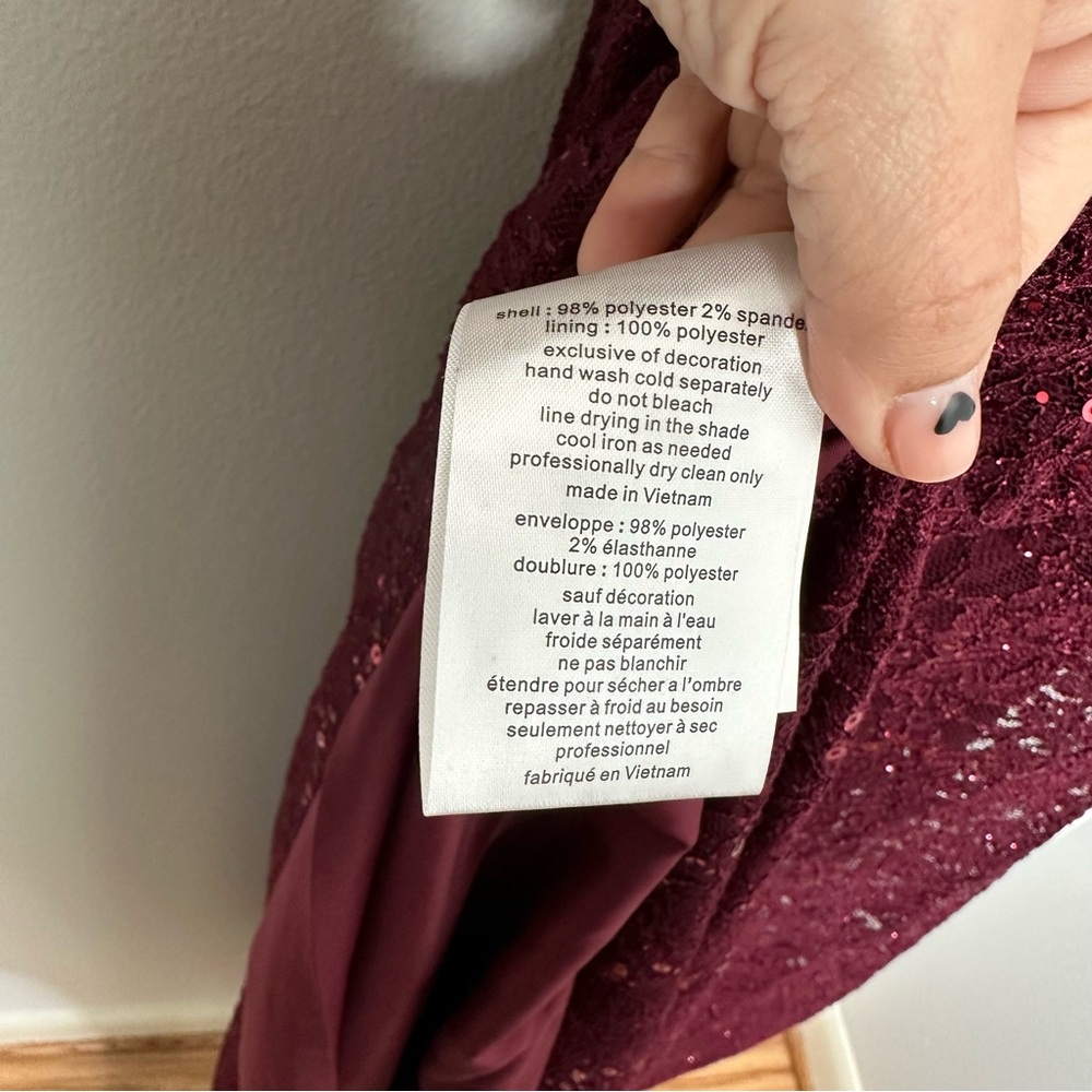 NEW David’s Bridal Jules and Cleo Sparkle Lace Dress with Corset Bodice Wine Red - Picture 7 of 12